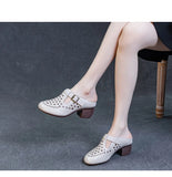 Summer Outdoor Wear Slippers Hollow Round Toe Genuine Leather Elegant Sandals Women MartLion   