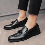 Men's Brogue British Oxford Dress Shoes Gentleman PU Leather Footwear Zapatos Hombre Flats Tassel Loafers MartLion   