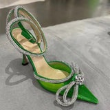 Runway style Glitter Rhinestones Women Pumps Crystal bowknot Satin Summer Lady Shoes Genuine leather High heels Party Prom MartLion   