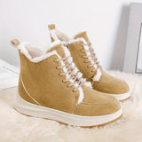 Women Plush Lined Ankle Boots Solid Color Thermal Lace Up Snow Boots Winter Warm Outdoor Short MartLion Khaki 39 