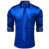 Men's Shirts Long Sleeve Stretch Satin Social Dress Paisley Splicing Contrasting Colors Tuxedo Shirt Blouse Clothing MartLion   