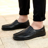 man shoes  Leather Men Casual Shoes  Men's  Breathable Slip on Black Driving Shoes MartLion   