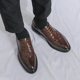 Men's  Leather Shoes Formal Dress Shoes Point-Toe Shoes Hollow Out Breathable Office Oxfords MartLion   