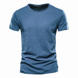 100% Cotton Men's T-shirt Cut Design Slim Fit Soild Tops Tees Brasil Short Sleeve Mart Lion F038-O-JeansBlue CN Size XL 72-80kg 