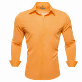 Designer Shirts Men's Solid Silk Beige Champagne Long Sleeve Tops Regular Slim Fit Blouses Breathable Barry Wang MartLion 0744 S 