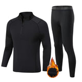 Winter Fleece Thermal underwear Suit Men's Fitness clothing Long shirt Leggings Warm Base layer Sport suit Compression Sportswear MartLion black3 22 
