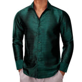 Luxury Shirts Men's Silk Long Sleeve Red Green Paisley Slim Fit Blouses Casual Formal Tops Breathable Barry Wang MartLion 0055 S 
