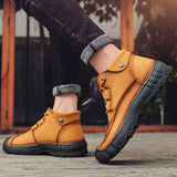 Men's Ankle boots Genuine Leather Outdoor Shoes Low-Top Combat Safety Rubber Sole Mart Lion   