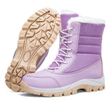 Winter Women's Waterproof Boots Strap Up Flat Heel Boots Warm Snow Shoes, Plush Outdoor Casual Boots MartLion PURPLE 41 