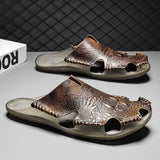 Men's Slides Leather Slippers Summer Shoes Sandals Designer Footwear Mart Lion   