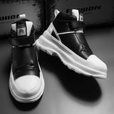Autumn Men's Casual Sneakers Leather Chunky Platform High-top Shoes Ankle Boots Magic Tape Breathable Sport Mart Lion   