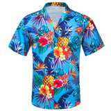  Silk Beach Short Sleeve Shirts Men's Blue Green Black White Flamingo Coconut Trees Slim Fit Blouses Tops Barry Wang MartLion - Mart Lion