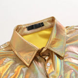 Men's Shiny Gold Metallic Shirt Long Sleeve Button Up Dress Shirts 70s Disco Party Stage Singer Camisas Masculina MartLion   