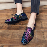 Men's Dress Leather Shoes For Luxury British Gold Blue National Pattern Oxfords Classic Gentleman Wedding Prom Mart Lion   