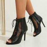 High Heels Dance Sandals Women Summer Very Light Shoes Black PU Gladiator Open Toe Zipper Ballroom Mart Lion   