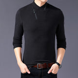 Style Cotton Men's T-shirt Long Sleeve Solid Color Zipper Print Collar Oversized Mart Lion dark gray t-shirt M 50-60 KG 