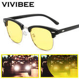 Semi-Rimless Night Vision Glasses for Driving Men's Yellow Polarized Lens Goggles Classic Square Driving Women Eyeglasses MartLion   