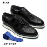 Men's Casual Sneaker Shoes Real Cow Leather Flat Oxfords Lace-up Snake Pattern Wing Tip Toe Brogue Footwear MartLion   