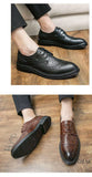 Classic Brown Men's Dress Shoes Pointed Toe Leather Derby Casual Brogue zapatos vestir MartLion   