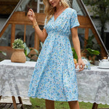 Women's Small Floral Printed Short-sleeved Dress, Summer Dresses   Women's Dress MartLion   