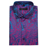 Barry Wang Luxury Purple Floral Men's Summer Silk Casual Shirt Stylish Lapel Pattern Short Sleeve Shirt Blouse Fit MartLion   