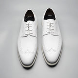Men’s White Summer Sneakers Genuine Leather Breathable Lace-up Wing Tip Derby Shoes Casual Outdoor Walking Footwear MartLion   