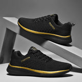 Walking Shoes Casual Leather Soprts Shoes Men's Baskets Tennis Outdoor Sneakers MartLion 9088-black gold 42 