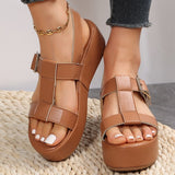 Summer Platform Wedge Strappy Sandals Women Round Toe Cross Tied Height Increase Open Toe Mart Lion   