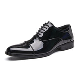 Men's Glossy Leather Shoes Classic Patent Leather Footwear Formal Office Lace Up Wedding Mart Lion Black 38 