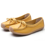 Women Shoes Moccasins Flats Loafers Genuine Leather Slip on Ballet Bowtie MartLion punch off yellow 35 insole 22.5cm 