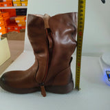 Ankle Boots Cow Leather Motorcycle Platform Wedge Winter Plush Knee High Women Shoes