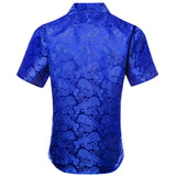 Hi-Tie Blue Red Green Beige Short Sleeves Men's Shirts Jacquard Silk Paisley Spring Summer Hawaii Shirt Wedding MartLion   