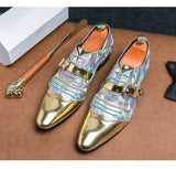British style Shiny Golden Men's Dress Shoes Pointed Toe Leather Chelsea Formal Designer Luxury Party Wedding MartLion   
