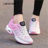 Thick Bottom Ladies Sneakers Breathable Soft Sole Ladies Casual Shoes Women Mesh High-Top Zapatos De Mujer Mart Lion gray pink 4.5 