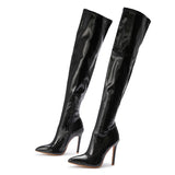Liyke Design PU Leather Over The Knee Boots Runway Stripper High Heels Pointed Toe Zip Winter Shoes Women Pumps MartLion Black 35 