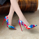 Geometry Plaid Printed Patent leather Women Pumps Elegant Pointed toe Stiletto High Heels Spring Autumn Office Lady Shoe MartLion   