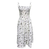 Women's  Solid Color Floral Retro Court Style Suspender Pocket Dress MartLion   