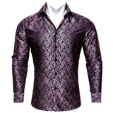 Barry Wang Exquisite Blue Silk Paisley Men's Shirt Four Seasons Lapel Long Sleeve Embroidered Leisure Fit Party Wedding MartLion   