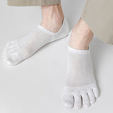 3 Pairs Men's Open Toe Sweat-absorbing Boat Socks Cotton Breathable Invisible Ankle Short Socks Elastic Finger Mart Lion   