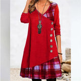 Women Single-breasted Decoration Dresses Elegant  Plaid Dress MartLion   