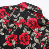 Men's Floral Printed White Shirt Long Sleeve Red Rose Print Shirt Slim Fit Flower Streetwear Tops MartLion   
