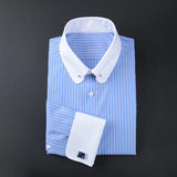 French cuff shirt men Empire collar slim-fit British  striped shirt men MartLion 003 38 