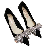 Black Women's Bowknot Pumps Strappy Rhinestone Open Toe Shoes High Heels Work Dress MartLion   