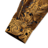 Gold Paisley Silk Shirts Men's Long Sleeve Luxury Tuxedo Wedding Party Clothing MartLion   