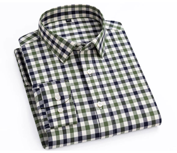 Men's Soft Modal Stylish Long Sleeve Plaid Dress Shirt Without Pocket Lightweight Casual Standard-fit Easy Care  Shirts MartLion   