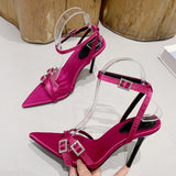 Liyke Summer Crystal Buckle Designer High Heels Sandals Women Pointed Open Toe Ankle Strap Wedding Dance Shoes Lady Mart Lion   