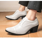Trendy High Heel Men's White Dress Shoes Pointed Toe Lace-up Formal Leather Glitter Oxfords Zapatos Hombres Mart Lion   