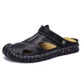 Men's Leather Sandals Summer Classic Shoes Slippers Soft Roman Outdoor Walking Footwear Mart Lion Black 38 