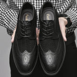 Thick Soled Men's Dress Shoes Spring Mesh Breathable Casual Shoes Genuine Leather Oxfords Office Brogue MartLion   