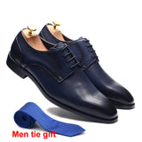 Derby Men's Dress Shoes Blue Real Leather Lace Up Plain Pointy Toe Formal Wedding MartLion Blue EUR 39 
